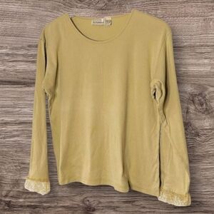 Putumayo 100% Cotton Knit Lace Trimmed Long Sleeve T-shirt size L
